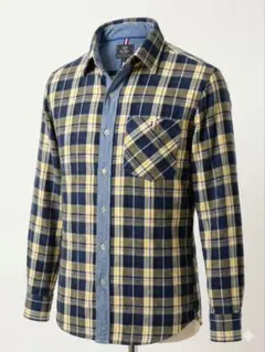 【美品】ビームスハート チェックシャツ ネルシャツ ネイビー×イエロー Sサイズ