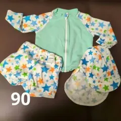 ベビー水着セット ミントグリーン 星柄　ラッシュガード　帽子