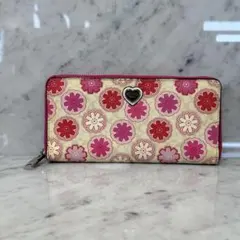 COACH コーチ 長財布 花柄 ハート ピンク 本革 レザー シグネチャー