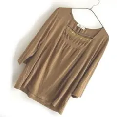 【sab street】ブラウン 五分袖 シャツ スクエアネック　ゆったり