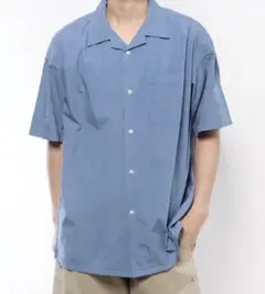 【coen/コーエン】ポプリンオーバダイ オープンカラーシャツ・Lサイズコバルト