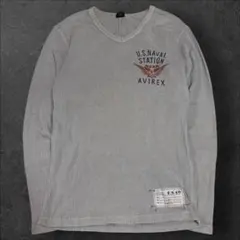 AVIREX グラフィックプリント リブ vネック ロングスリーブ tシャツ