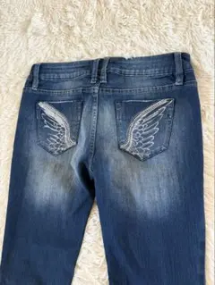 新品2b bebe羽刺繍ダークブルースキニーデニムy2k