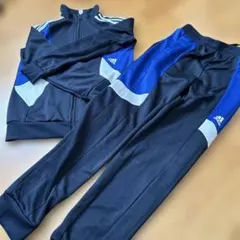adidas アディダス ジャージ 上下 黒/青/白 ストライプ 140 小学生
