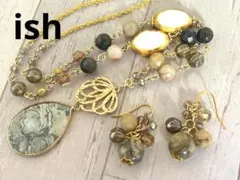 【C049】ishグレージャスパー・ボツワナアゲートネックレス＆ピアス