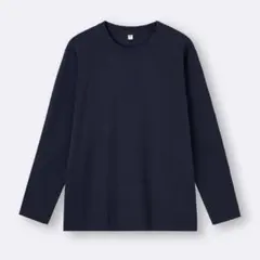 【名品】GU/ジーユー ソフトコットンクルーネックT(長袖) ネイビー L