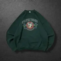 80s90s USA製スウェット2XLアニマルプリントクラックグリーンボックス