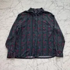 （美品）STUSSY 総柄 レーヨン 長袖シャツ 緑 グリーン XLサイズのサムネイル