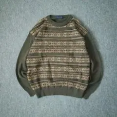 vintage ニット セーター ノルディック メンズ 日本製 グリーン 古着