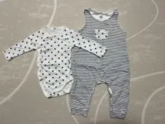 プチバトー　星柄ロンパース・ストライプカバーオールセット　6m 67cm