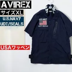 ◎GOODデザイン◎★AVIREX半袖　シャツ★ナイロン ネイビー★XL★のサムネイル