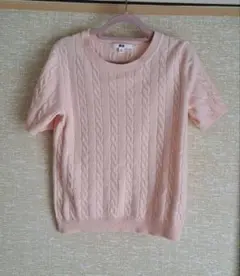 ユニクロ　ピンク ケーブルニット 半袖セーター