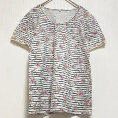 【ニッセン】半袖Tシャツ ストライプ 花柄 綿混 レディース M 薄手 夏のサムネイル
