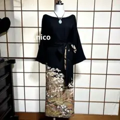 リメイク着物ロングワンピースボレロ付き正絹L作家物友禅染色留袖