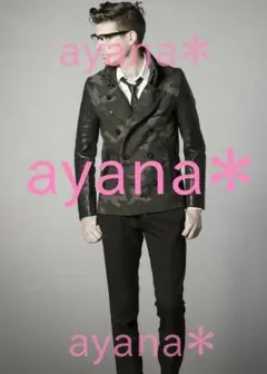 NO ID. ノーアイディー レザー切替カモフラ柄ナポレオンPコート