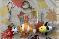 クマノミぬいぐるみストラップ、その他魚ストラップ4個セット