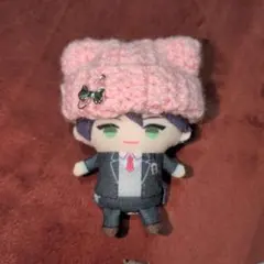 《ピンク》にじぱぺっと ぬい服 10cm 猫耳ニット帽 リボン 安全ピン