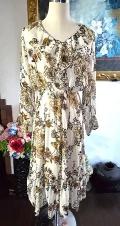 フラワープリント長袖ワンピース Mサイズ