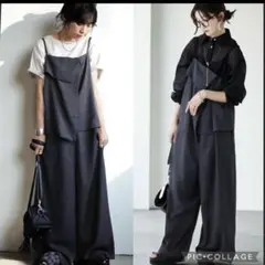 アンティカ　ドレープレイヤードサロペット　ブラック