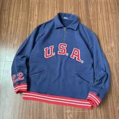 ラルフローレンPOLOハーフジップ紺USAスウェット古着メンズLレディースok