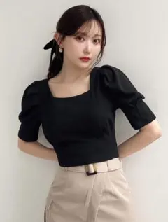 レディース トップス バックリボン パフスリーブニット