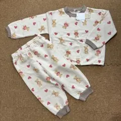 キッズパジャマ クマとハート柄　キルト　長袖　100cm