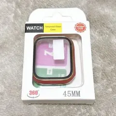 Apple Watch ケース 45mm レッド×ゴールド 強化ガラス 保護