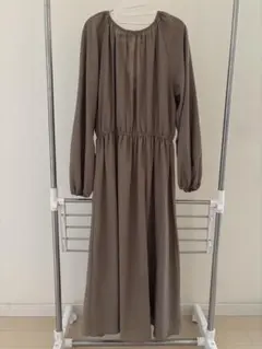 グレー ロングドレス ウエストゴム