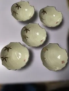 和食器 小鉢 5客セット 秋草柄 角鉢 青磁風 和モダン