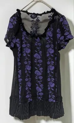 4298 SHIZUKA KOMURO シアー刺繍トップス 42 黒 紫のサムネイル