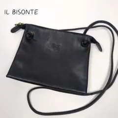 イルビゾンテ ショルダーバッグ サコッシュ ネイビー レザー シボ 斜め掛け