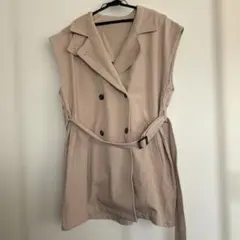 ベージュ ダブルブレスト ロングベスト