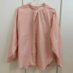 コットンライクバンドカラー神ボリュームストライプシャツ