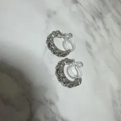 シルバー チェーンデザイン フープノンホールピアス