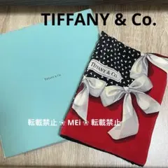 最終価格❀ ティファニー 大判スカーフ リボン柄 赤×黒 Tロゴイタリア製箱なし