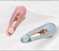 花柄ヘアクリップ2点セット　ヘアピン ピンク ブルーR２7