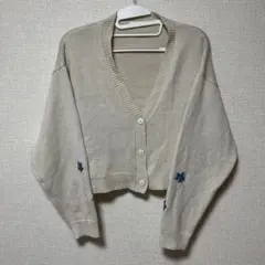 ehka sopo カーディガン 袖花柄　クリーム色