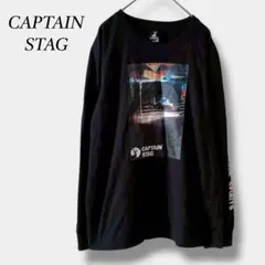 良品【キャプテンスタッグ】長袖プリントカットソー ロングスリーブTシャツ M 黒