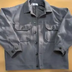 ジャケット アウター グレー ボタンブラウンマーブル柄