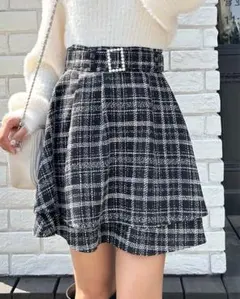 INGNI イング パール装飾バックルチェックツイード2段 フレアスカート