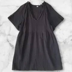 OLD NAVY ガーゼチュニック 半袖 黒 L ゆったり フレア インド綿のサムネイル