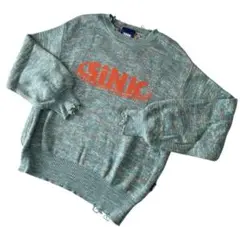 美品 SINK kotohayokozawa ロゴ入りニットセーター 青オレンジ