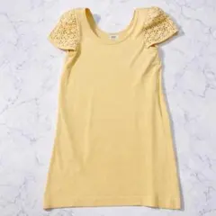 美品 フォクシー ワンピース 40 M相当 レース袖 肩パッド パステルイエローのサムネイル