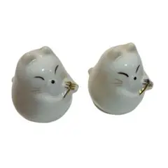 陶器製　バイオリンを弾く猫たち　白猫