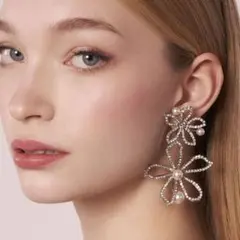 ピアス ブライダル パール 結婚式 フラワー ウェディング シルバー 大ぶり