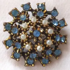 青いストーンとパールのブローチ ビンテージ風