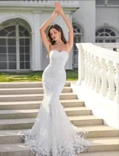 ウェディング　マーメイドドレス　前撮り　ストラップレス