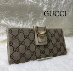 ✨美品✨ グッチ GGキャンバス アビーライン 長財布 Dリング レザー 白