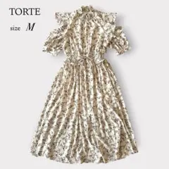 ★【大人可愛い】TORTE トルテ 花柄肩フリルワンピース ロング M レトロのサムネイル