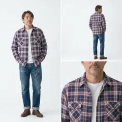 90s プリントネル オンブレチェックシャツ Lサイズ 赤ネイビー 好配色